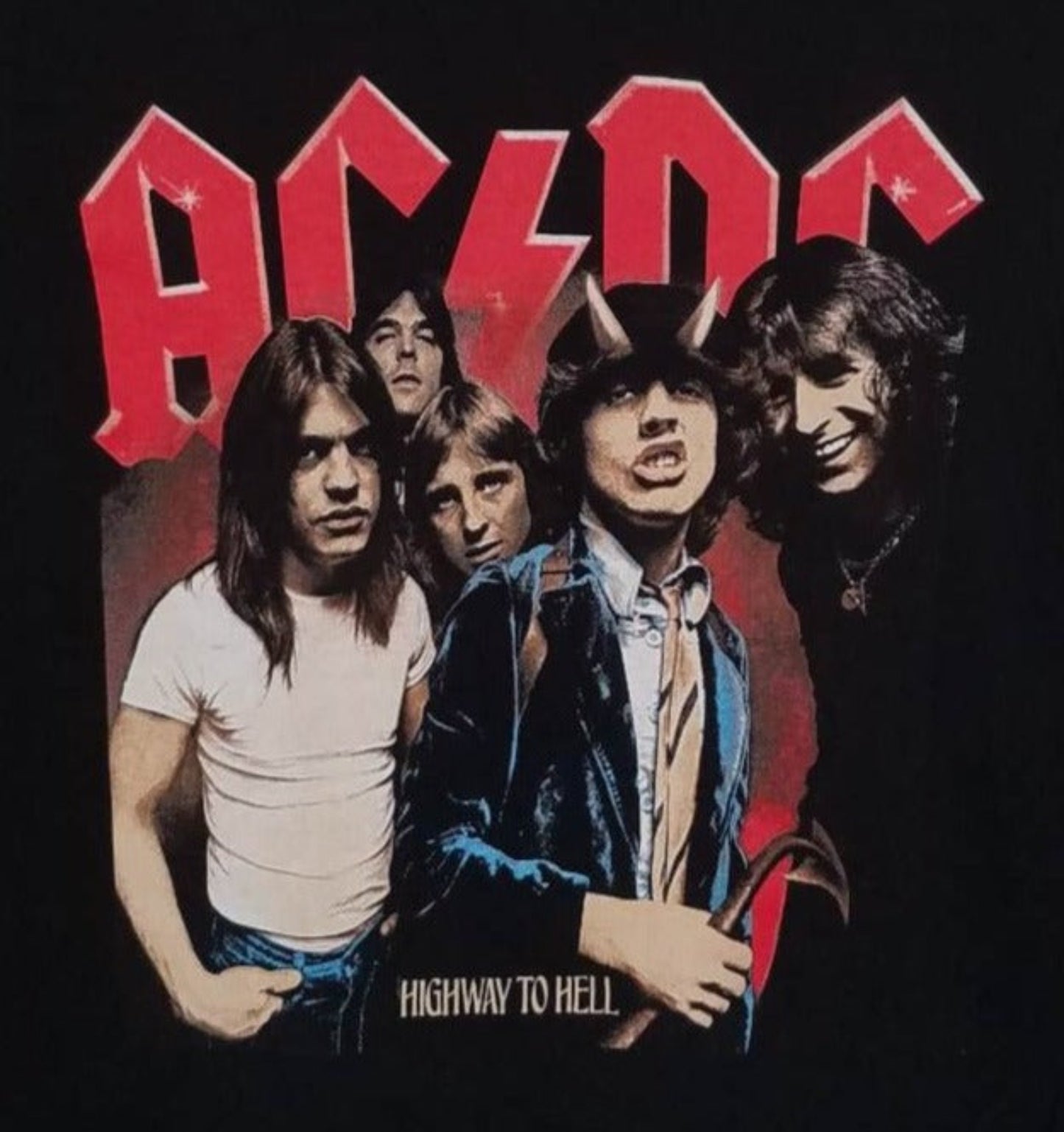 AC/DC Highway to Hell album graphic T-shirt with band members and red logo design unisex sizes S–2XL