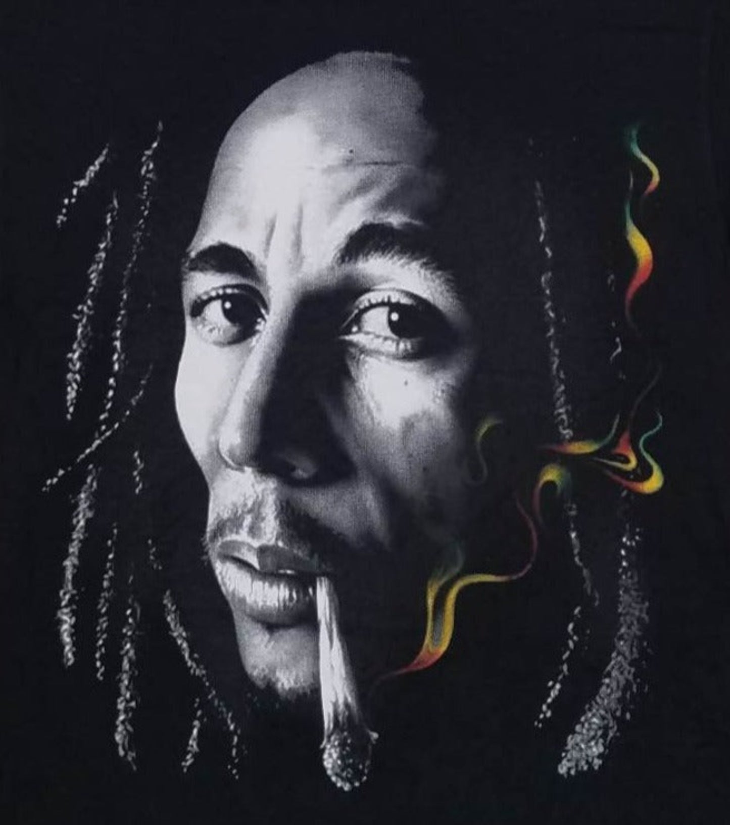 bob marley smoking joint unisex silkscreen t-shirt available from small-3xl adult apparel music reggae 420 shirts tops