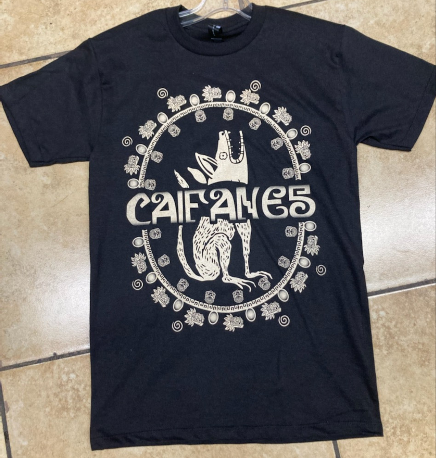 Black Caifanes t-shirt featuring Aztec-inspired band logo – Unisex Silkscreen