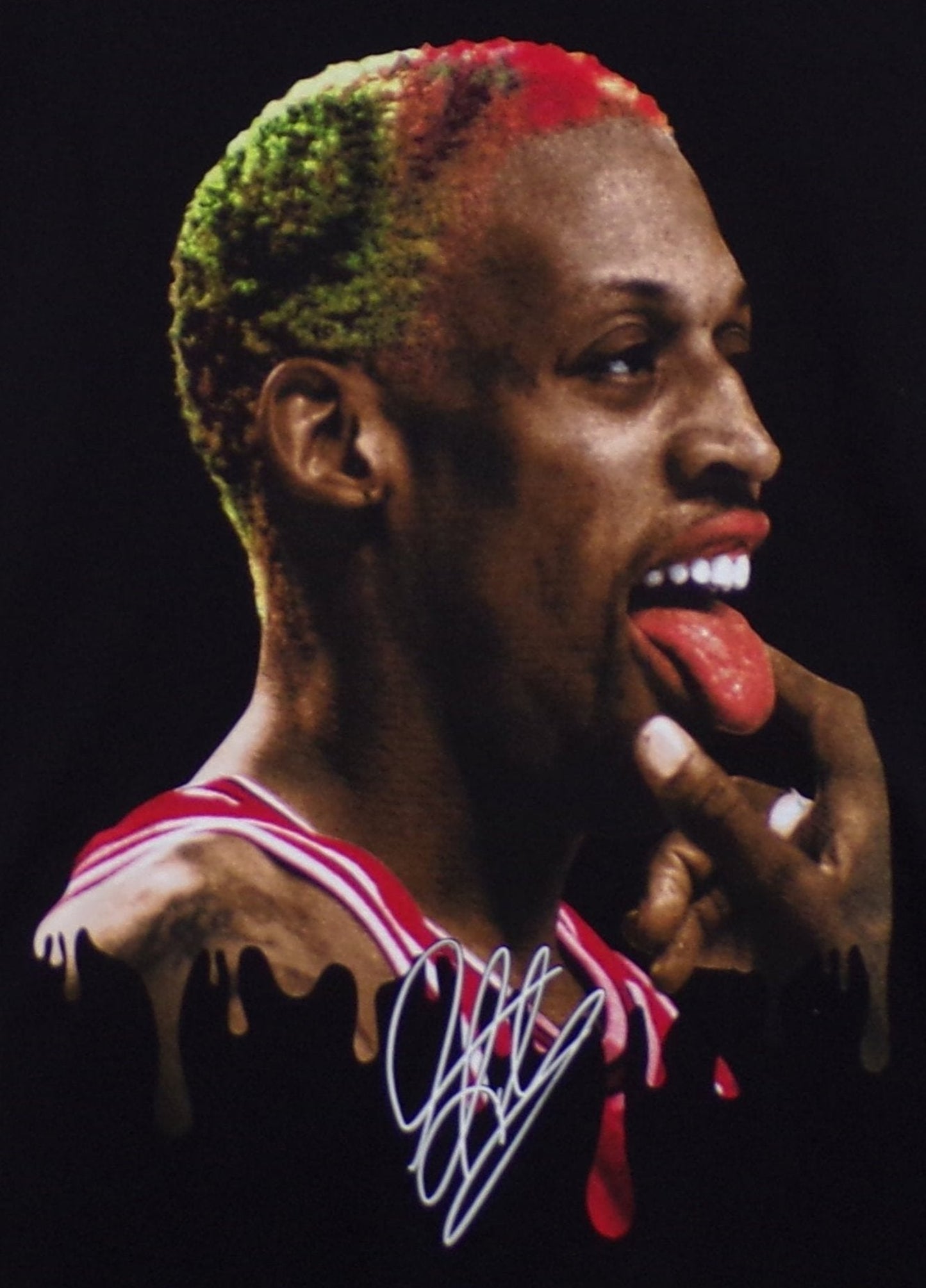 New ’Dennis Rodman - Tongue Out’ Adult Silkscreen T-Shirt. Available From Small-3XL. - Unisex Short Sleeve Shirt