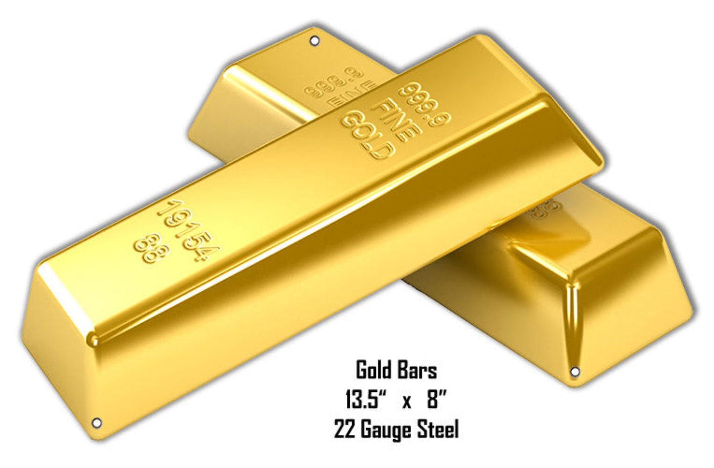 Laser-cut metal wall art featuring stacked gold bars with metallic finish and embossed detailing, made from 22-gauge steel.