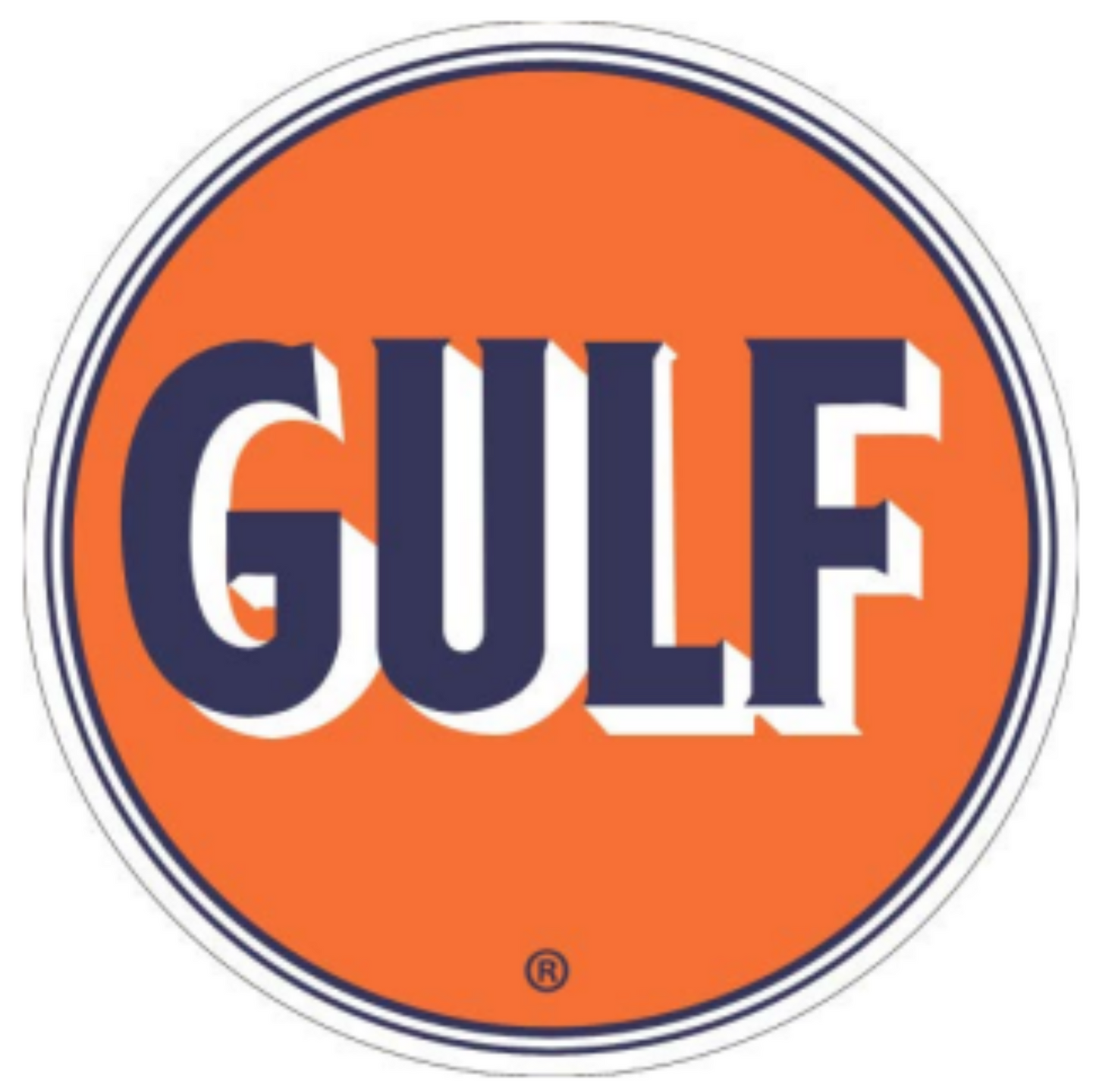 Officially licensed Gulf Gasoline domed metal sign with classic orange logo for garage décor.