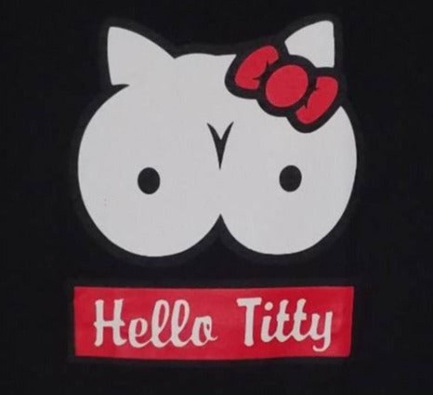 Hello Titty funny graphic T-shirt parody-style bow character design unisex apparel sizes S–2XL
