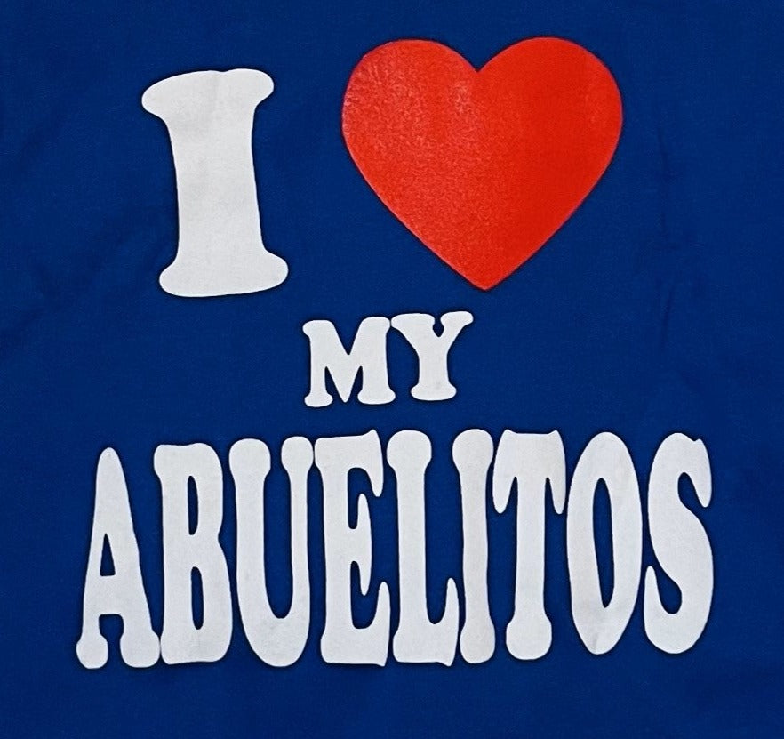 "I Love My Abuelitos" Youth Silkscreen T-Shirt featuring a heartwarming design celebrating love for grandparents. Available in sizes XS-XL youth from JB Accessories05