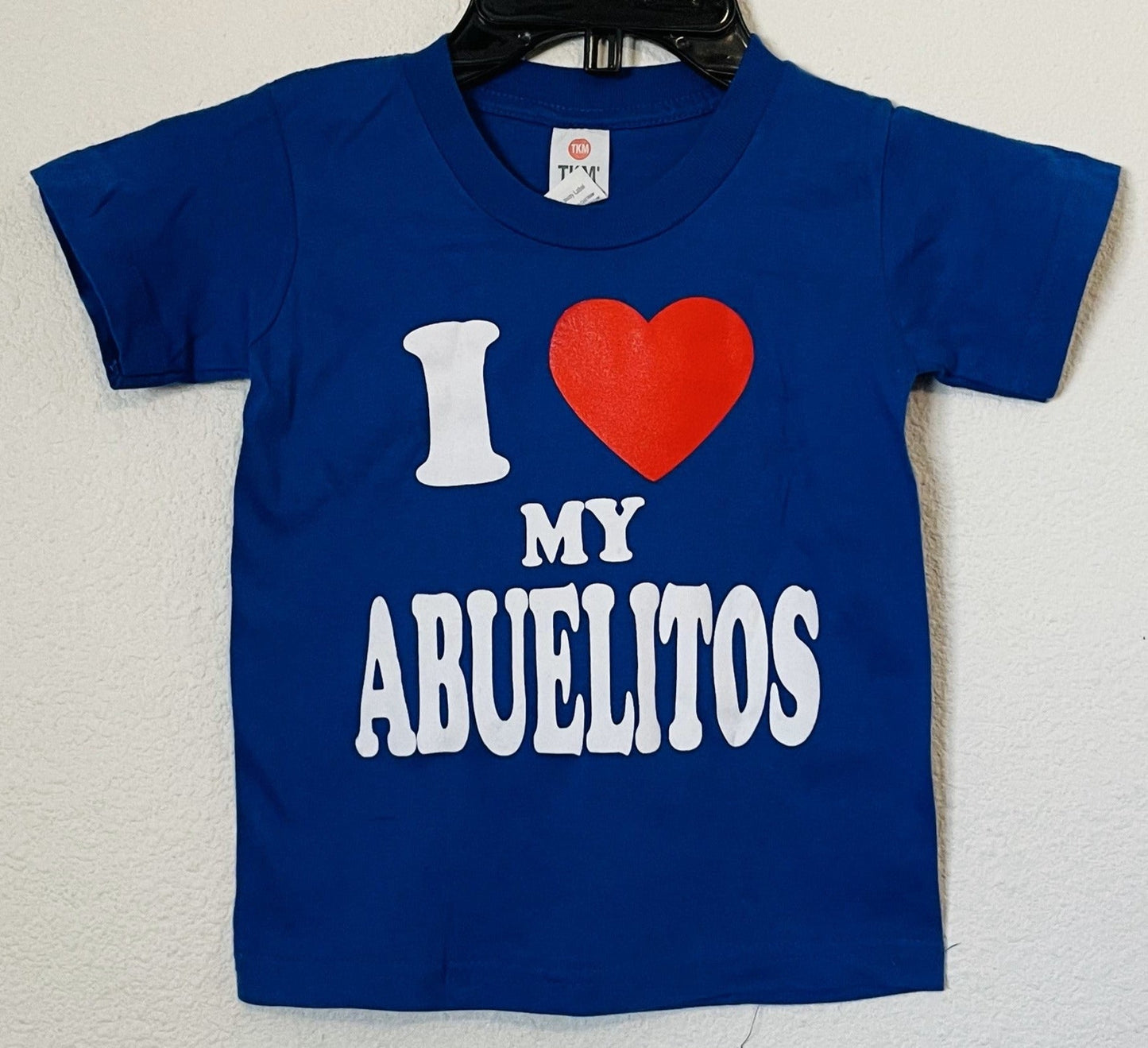"I Love My Abuelitos" Youth Silkscreen T-Shirt featuring a heartwarming design celebrating love for grandparents. Available in sizes XS-XL youth from JB Accessories05