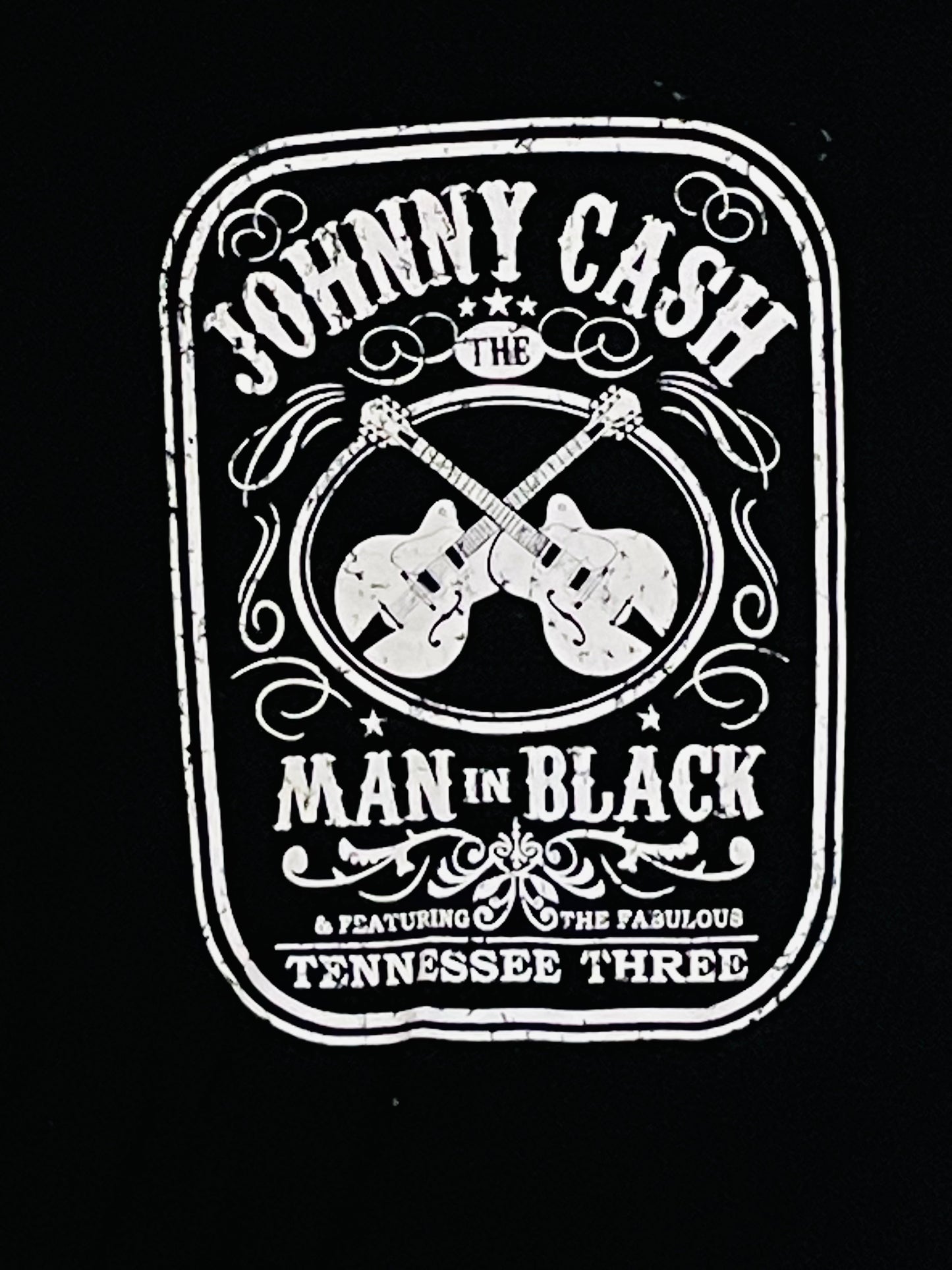 Johnny Cash "The Tennessee Three" Double Guitar Band Youth T-Shirt featuring a bold graphic of Johnny Cash and his guitars. Available in sizes XS-XL youth from JB Accessories05