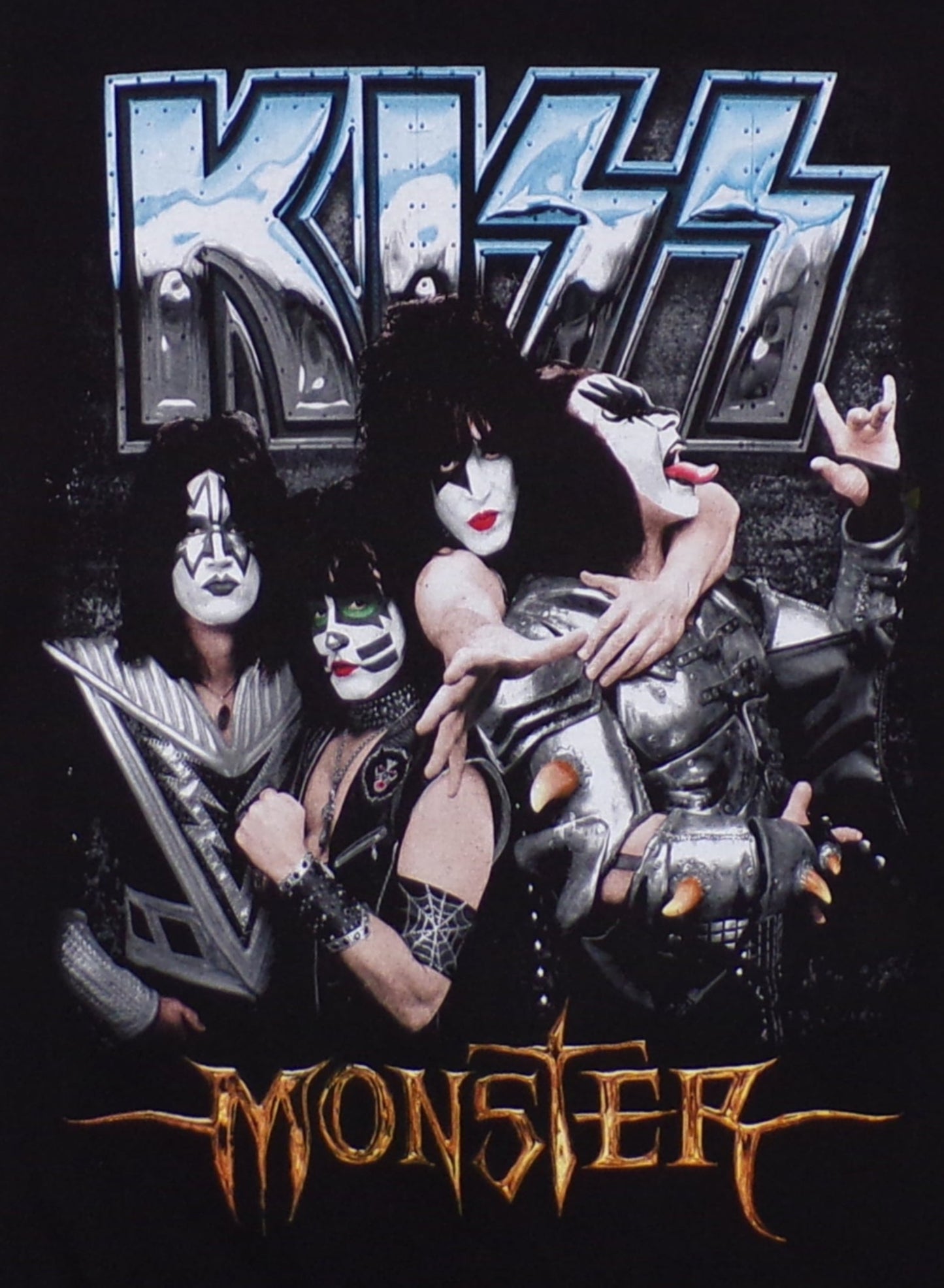 Black KISS t-shirt featuring band members in makeup with “Monster” design – Unisex Silkscreen