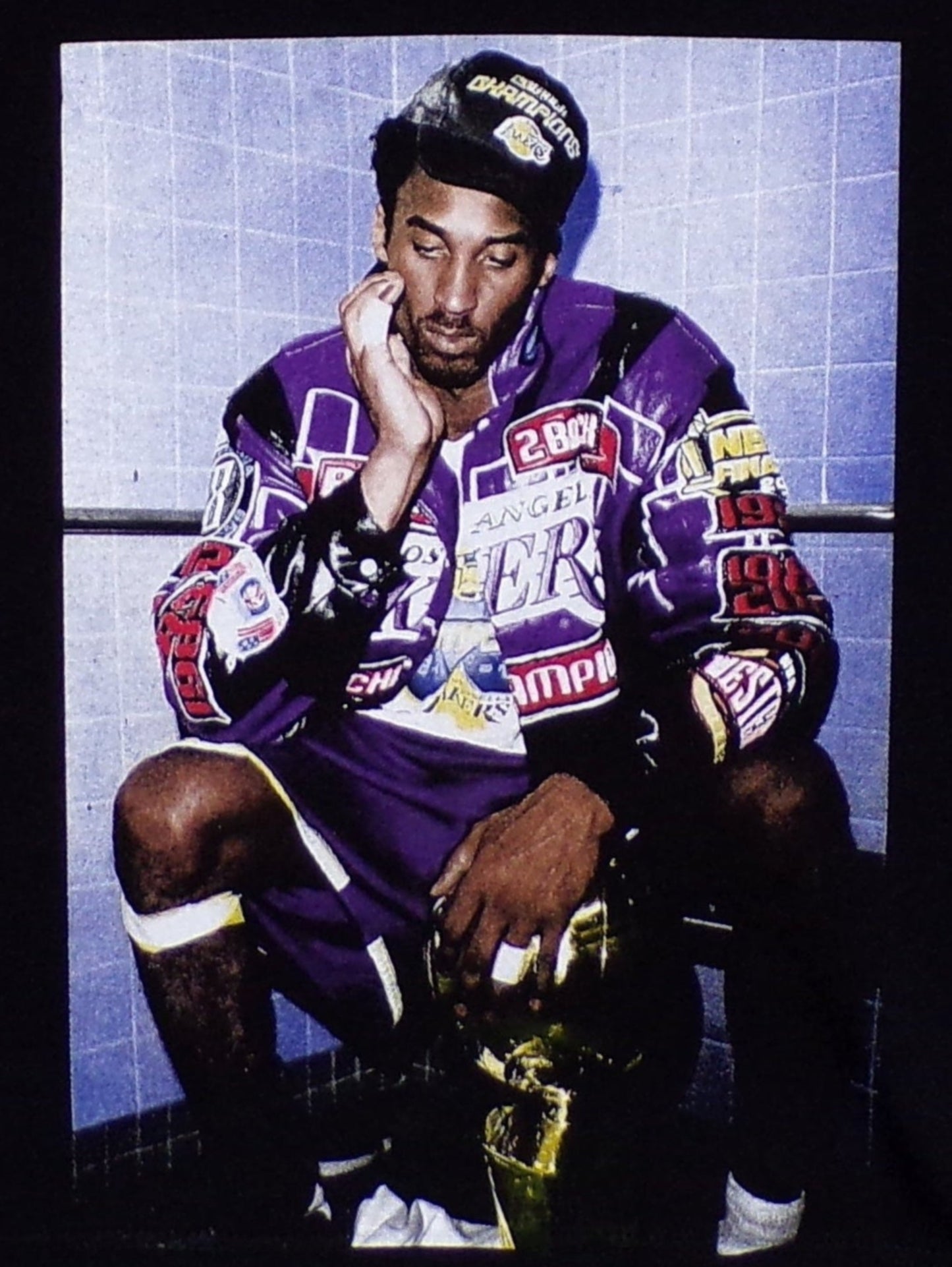 Kobe Bryant 2001 Championship Youth T-Shirt featuring bold silkscreen print celebrating Kobe Bryant's legendary NBA championship run with the Los Angeles Lakers. Available in XS-XL