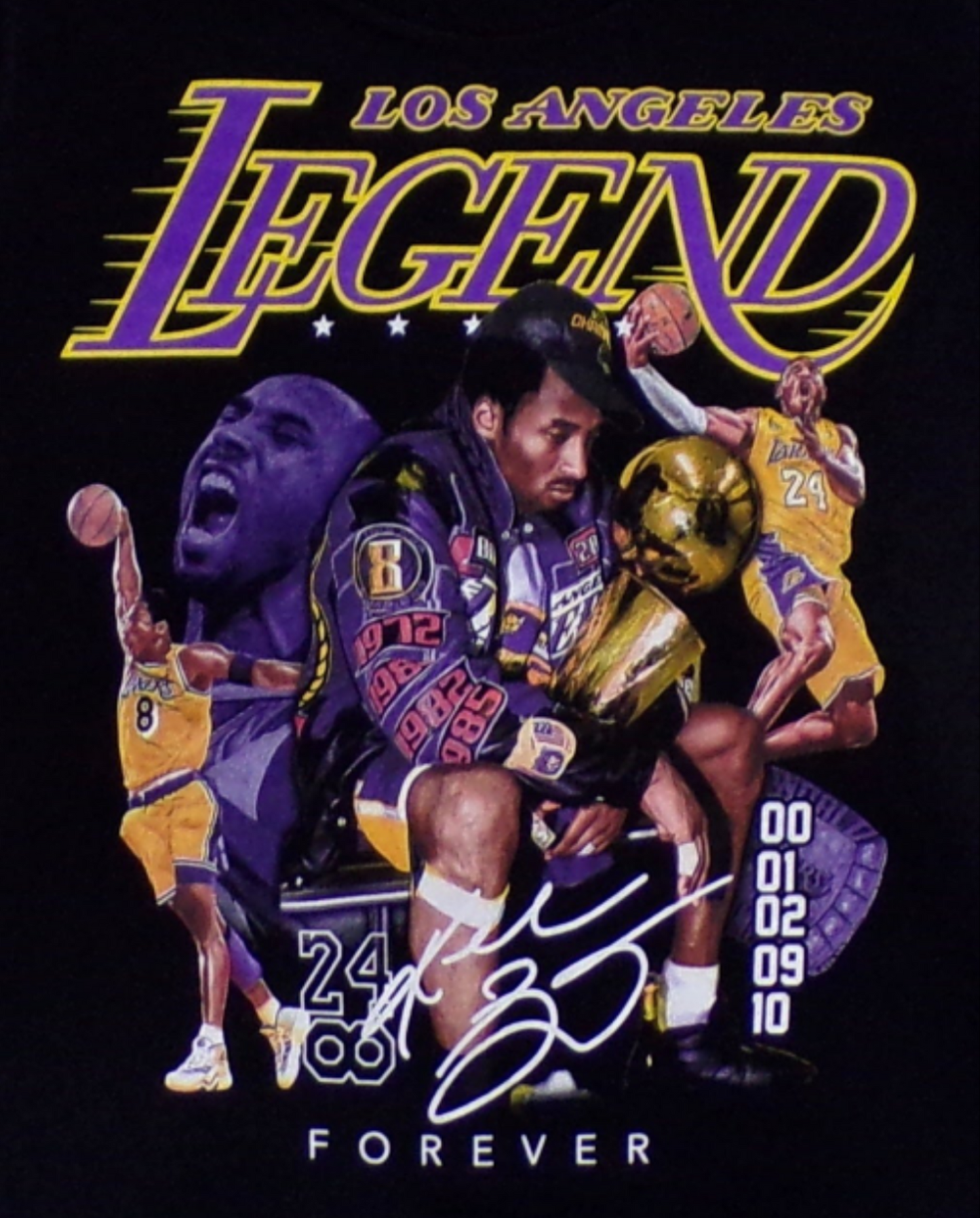 Kobe Bryant – Los Angeles Legend Youth Unisex Sports Silkscreen T-Shirt – XS–XL, black cotton tee with purple and gold basketball graphic.