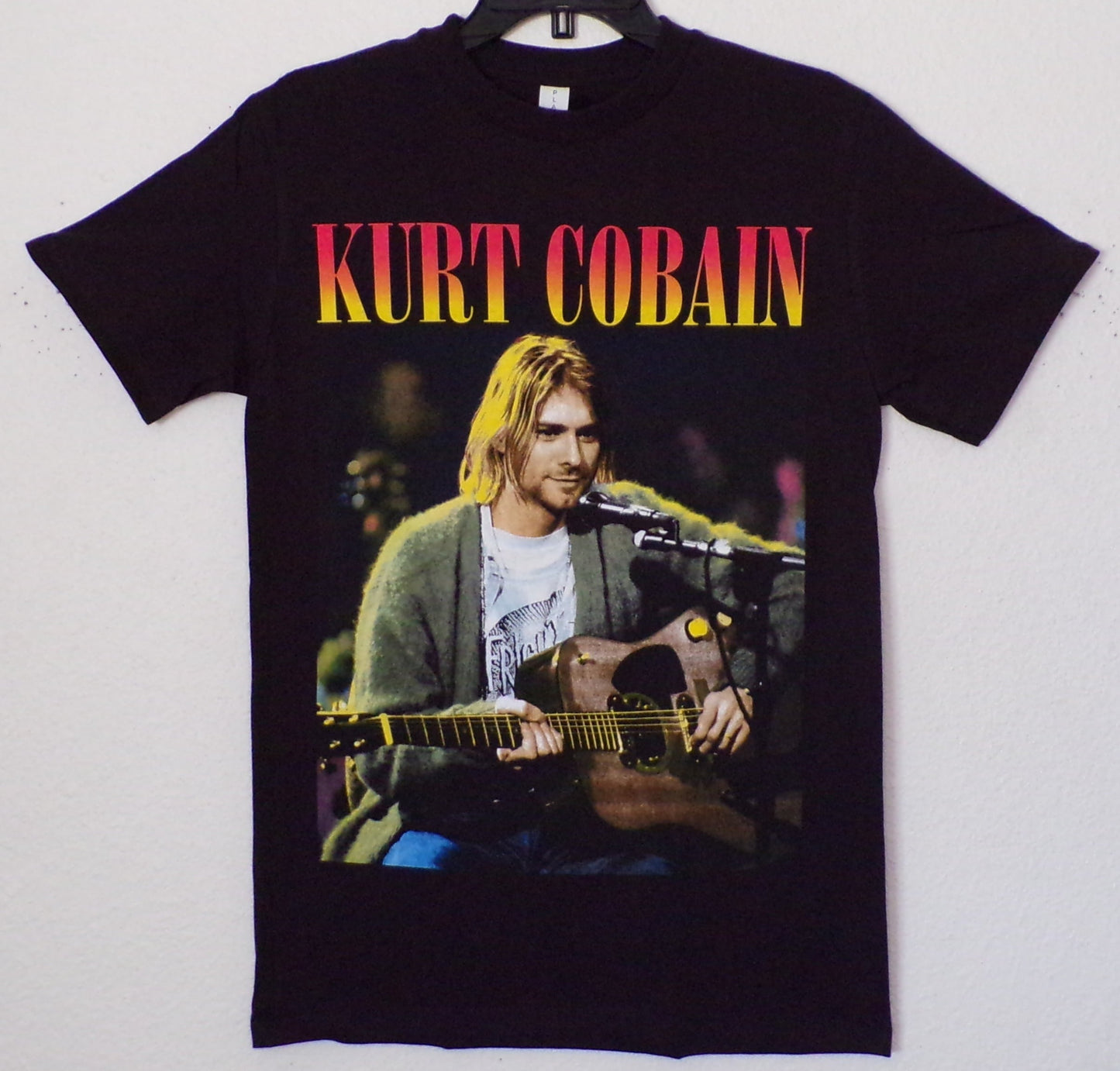 ’Kurt Cobain MTV Unplugged’ Unisex Adult Silkscreen T-Shirt. Available From Small-3XL.