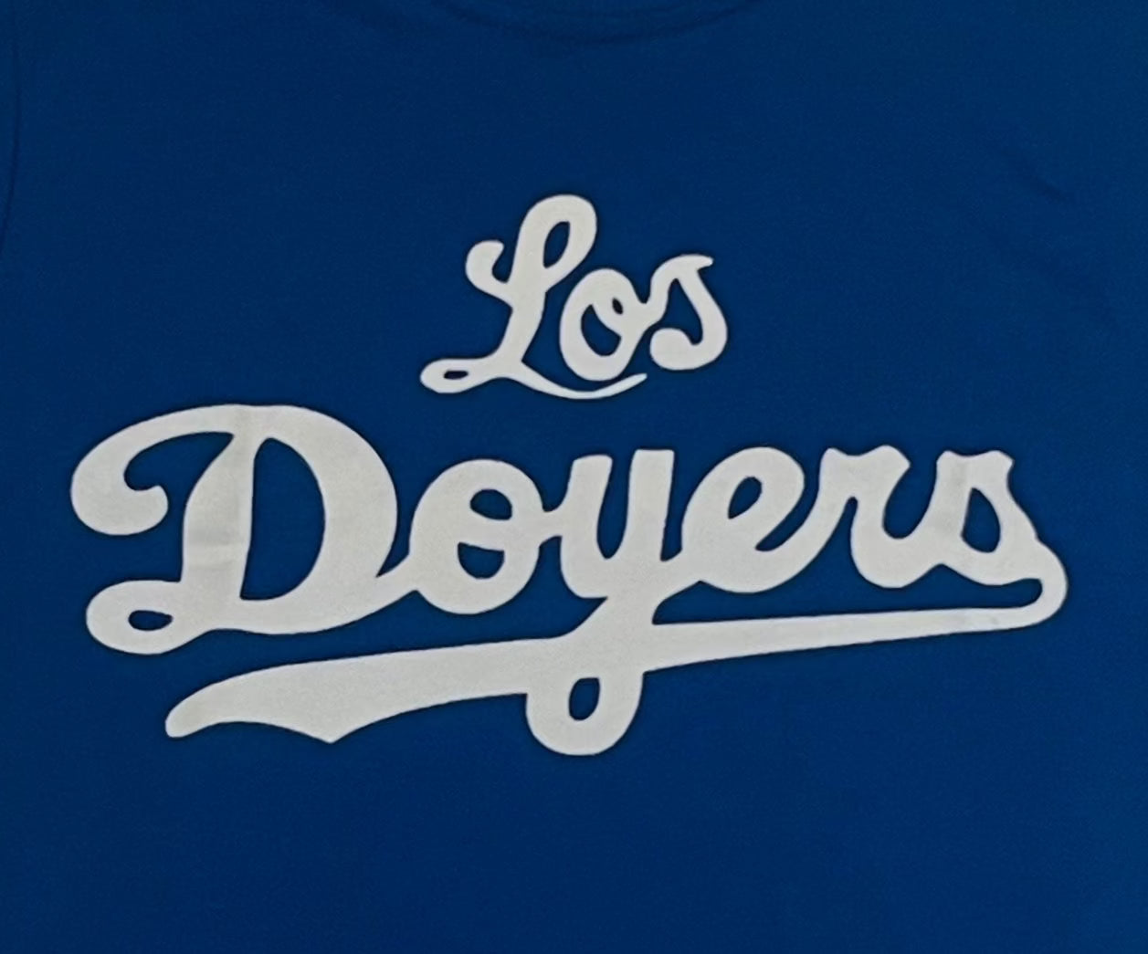 Royal Blue Los Doyers Youth Silkscreen T-Shirt featuring bold team design. Available in XS-XL.