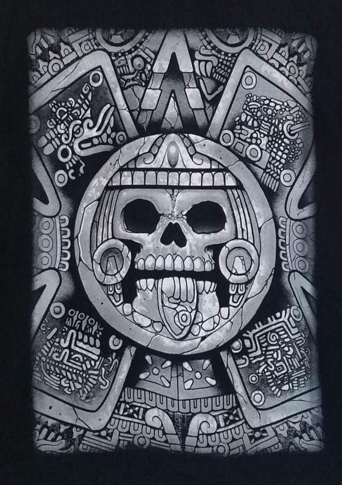 new aztec face mens silkscreen t-shirt available from small 3xl sun god tonatiuh apparel adult mexican style unisex shirt tops