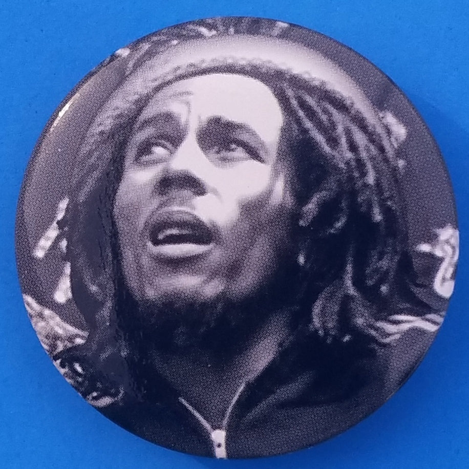 new bob marley button set of 7 fashion buttons are 1.25 and 1.50 inches in size set includes Bob Marley black n white half bob half lion bob marley one love rasta smoke bob marley with guitar bob marley with lion side by side yellow 3 faces reggae music