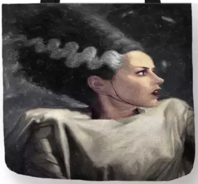 new bride of frankenstein color picture canvas tote bags image is printed on both sides vintage hollywood unisex hand bag horror movie