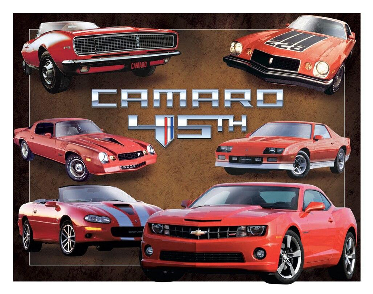 new chevrolet camaro 45th anniversary commemoration edition wall decor metal sign 16width x 12.5height camaro chevy transportation novelty