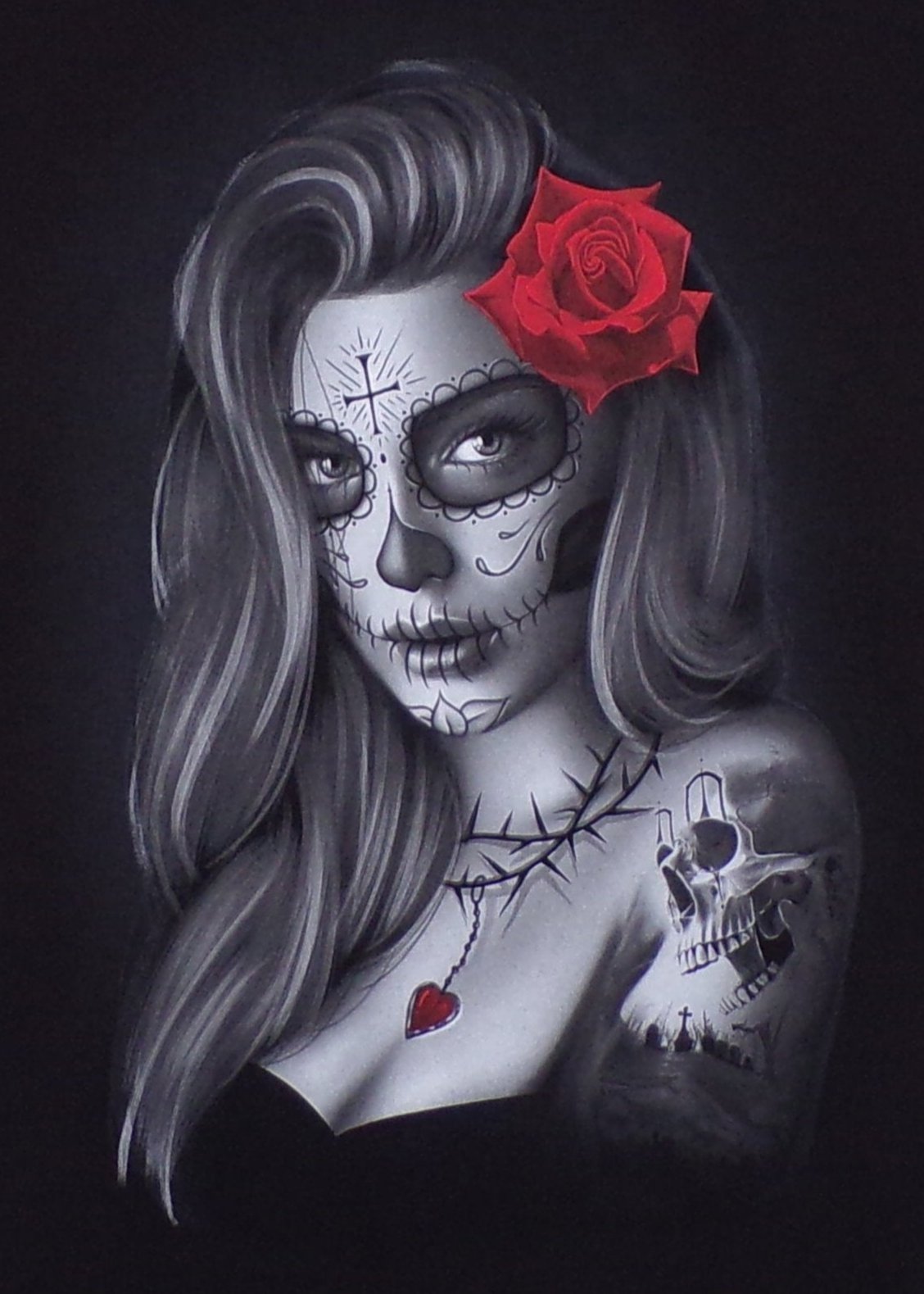 New ’Day Of The Dead - Girl With Red Rose’ Unisex Silkscreen T-Shirt. Available From Small-3XL. - Men’s Short Sleeve
