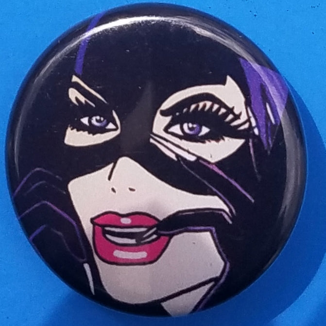 new dc comic button set of 4 fashion buttons are 1.25 inches in size Set Includes Batman Robin Swinging Catwoman With Finger In Mouth Batman Wonder Woman Superman Flash movies comics collection cartoon pinback
