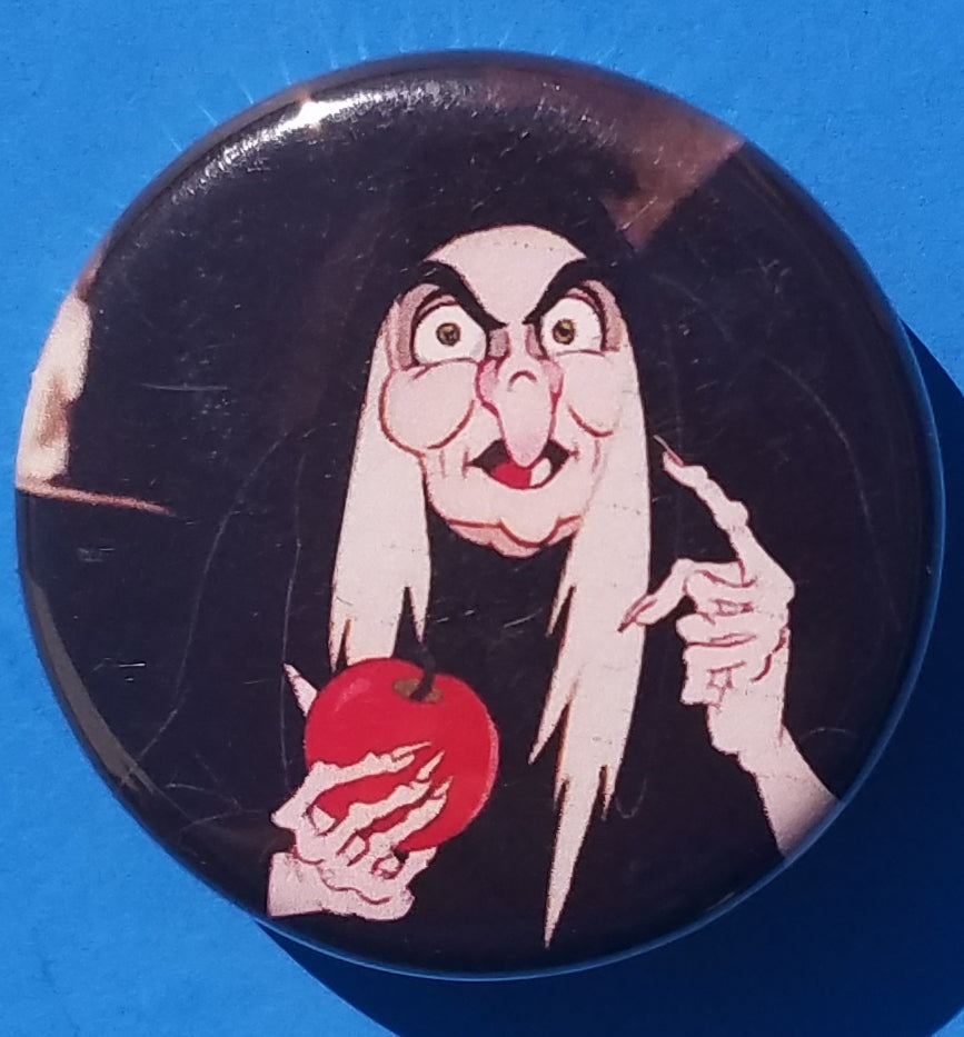 new disney villains button set of 4 fashion buttons are 1.25 inches in size Set Includes Cruella De Ville Evil Queen Malificent Ursula witches cartoons movies animation snow white the little mermaid 100 dalmations sleeping beauty fantasy collection pinback