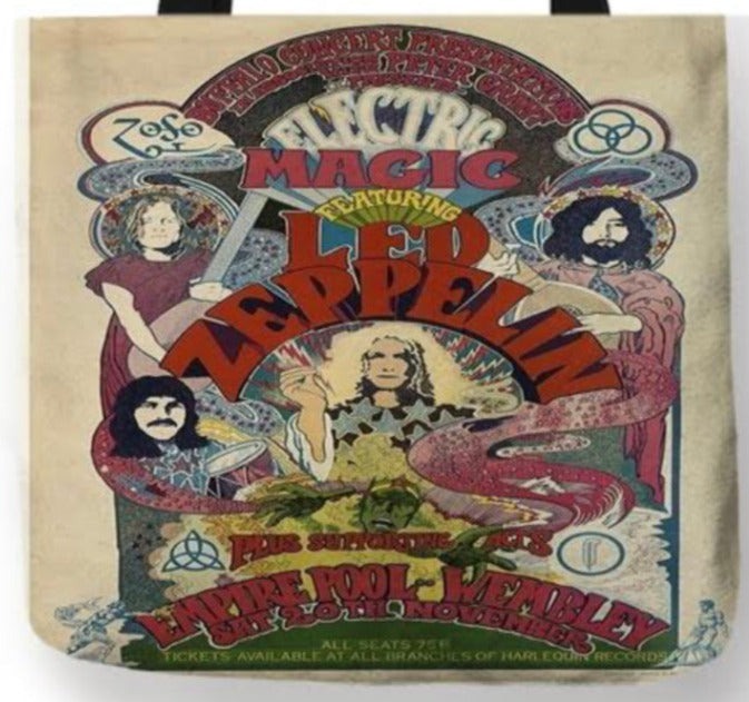 new electric magic featuring led zeppelin canvas tote bags image is printed on both sides women unisex tote bag music men classic rock apparel handbag