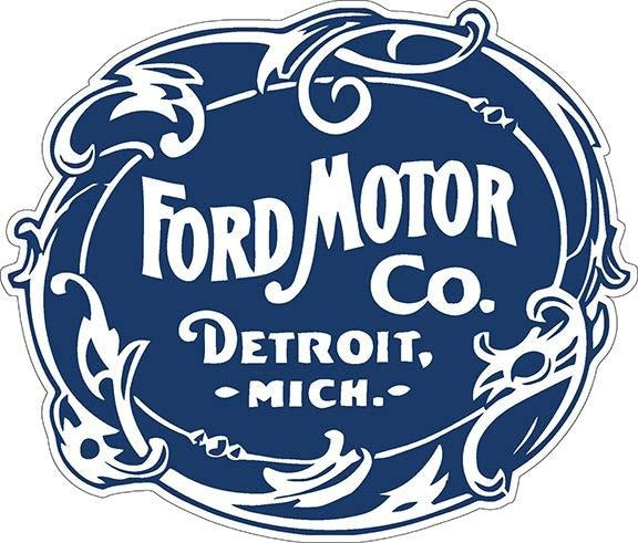 New ’Ford Motor Co. Detroit Mich.’ Vintage Logo Embossed Metal Sign. 17’’ Wide x 14.5’’ Tall. - Shaped Signs