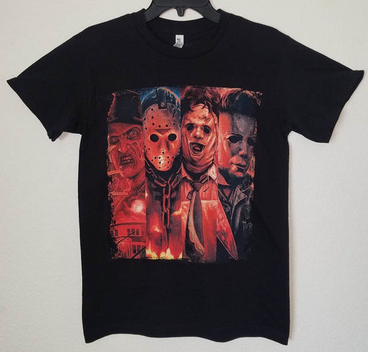 newFreddy kreuger jason voorgees leatherface michael meyers mens silkscreen t-shirt available from small-2xl women unisex movies horror friday the 13 apparel adult shirts tops nightmare on elm street halloween