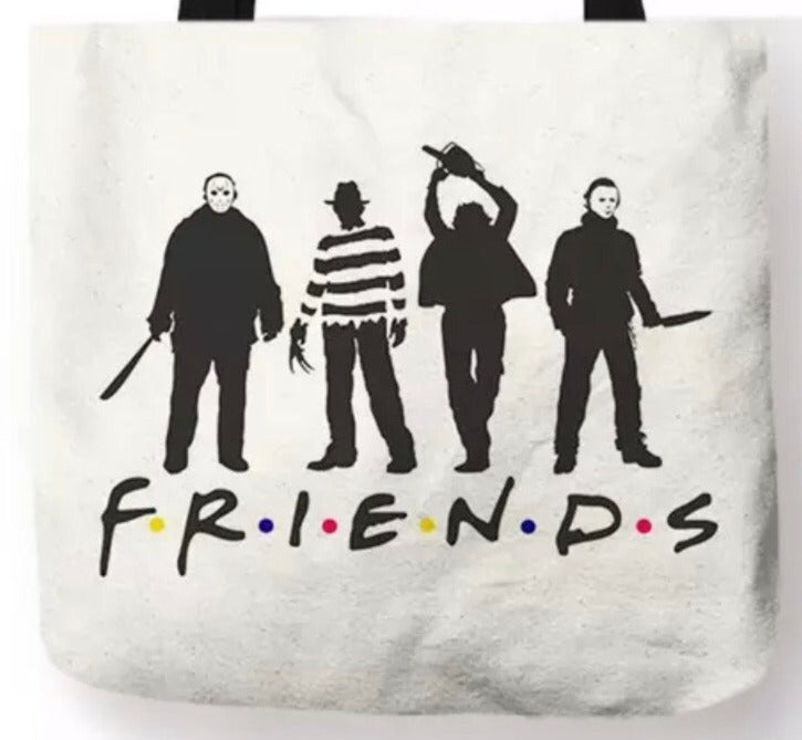 new jason freddy leatherface michael friends canvas tote bags image is printed on both sides women unisex movies horror men halloween apparel michael meyers jason voorhees freddy kreuger