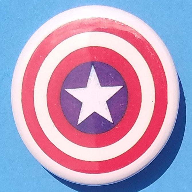new justice league button set of 4 fashion buttons are 1.25 inches in size Set Includes Captain America Shield Deadpool Face Harley Quinn Skeleton Head Spiderman Head patriotic movie collection cartoon pinback
