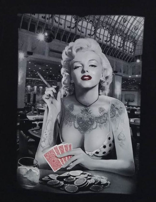 new marilyn monroe playing poker unisex silkscreen t-shirt available from small-2xl women vintage hollywood movies men apparel adult shirts tops