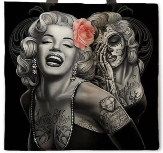 New ’Marilyn Monroe W/Pink Rose’ Canvas Tote Bags. Image Is Printed On Both Sides. - Handbags