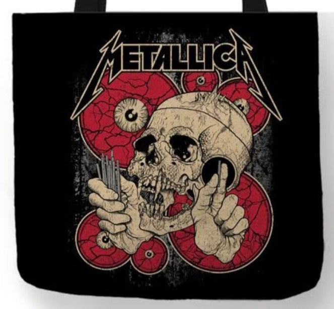 new metallica vampire skull canvas tote bags image is printed on both sides women unisex tote bag music metal men apparel handbags