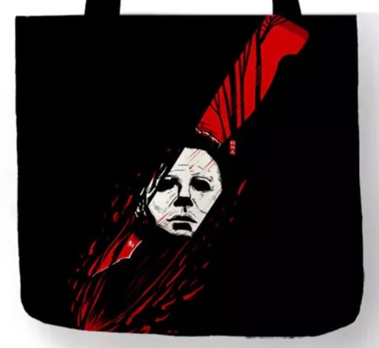 new michael myers red knife reflection canvas tote bags image is printed on both sides women unisex tote bag movies men horror apparel handbags