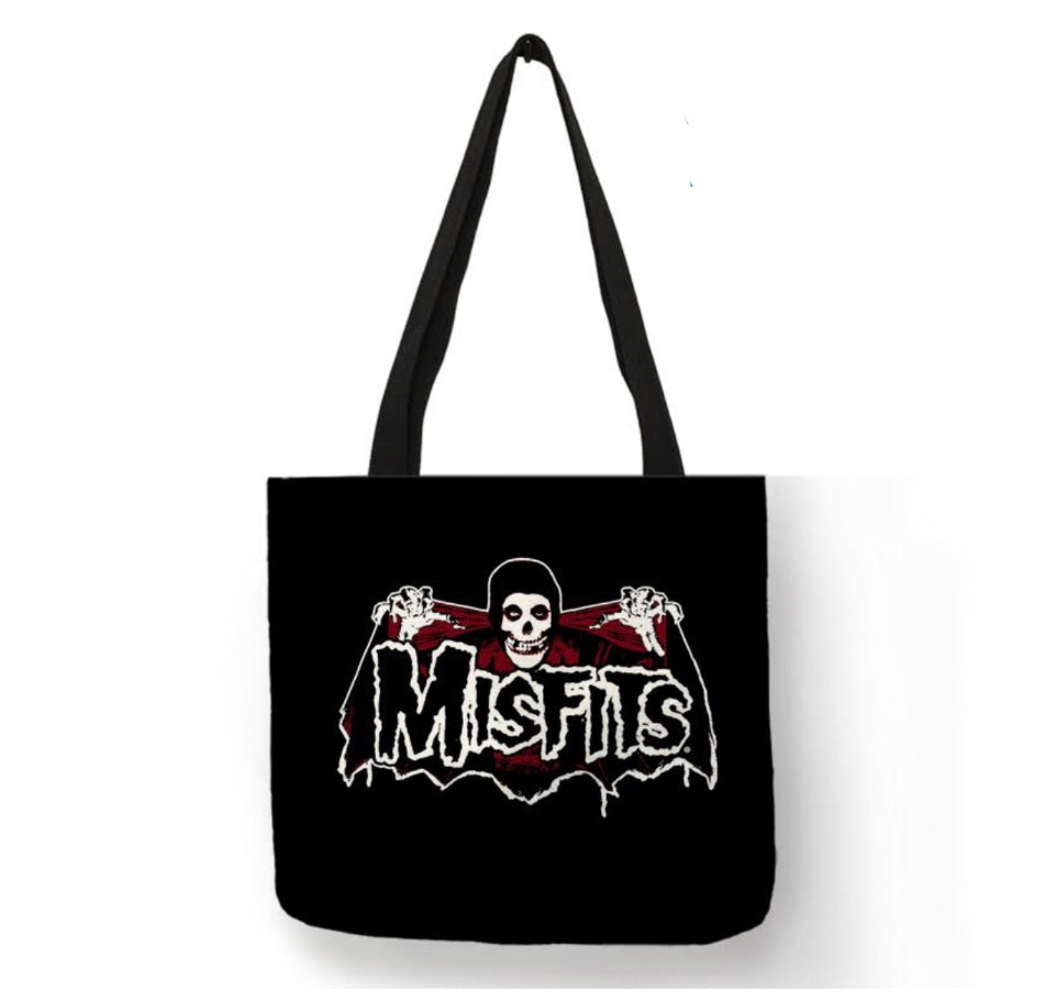 new misfits bat fiend canvas tote bags image is printed on both sides women unisex tote bag punk music men hardcore punk apparel handbags