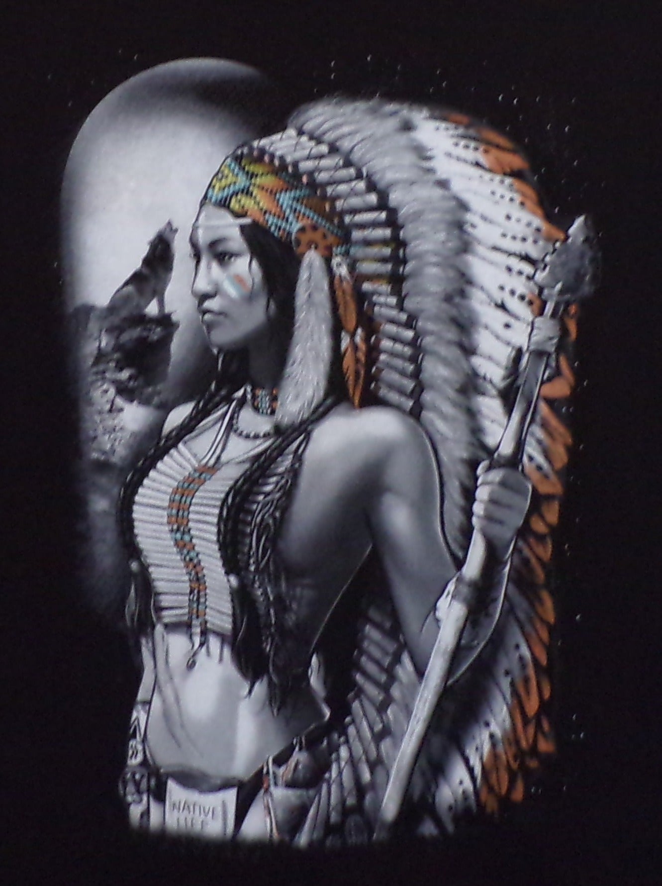 New ’Native Life - Indian Lady in Headdress’ Unisex Silkscreen T-Shirt. Available In Small-3XL. - Shirts & Tops