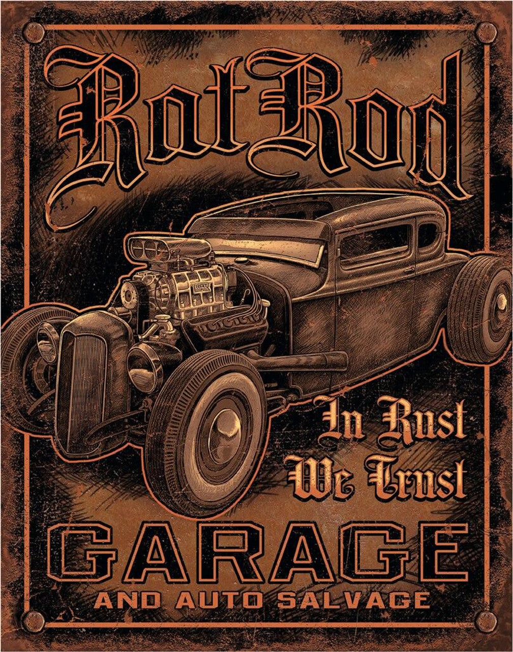 New ’Rat Rod Garage’ Man Cave Shop Metal Sign. 12.5’’W x 16’’H. - Metal Sign