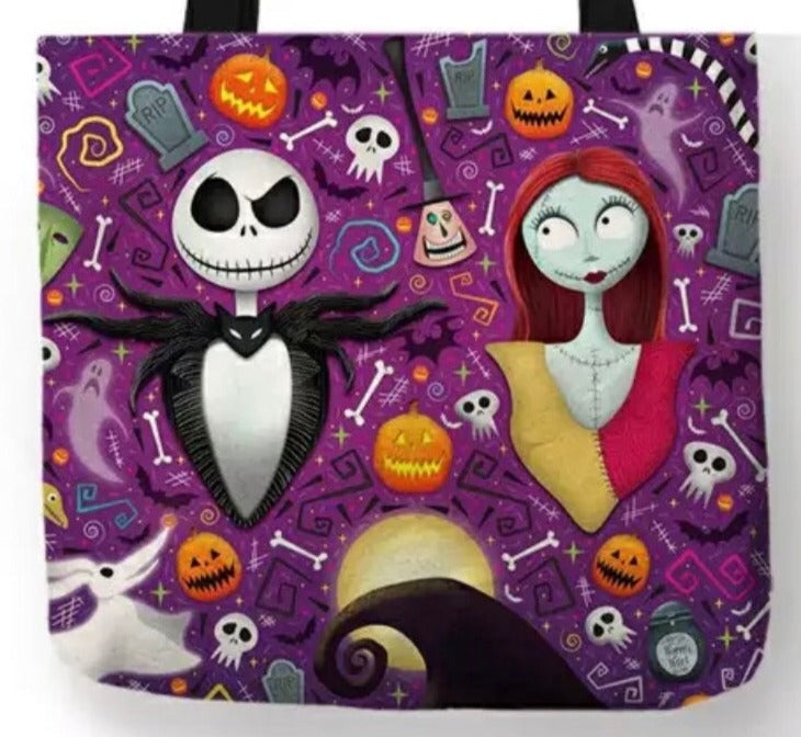 new sally jack canvas tote bags image is printed on both sides women unisex tnbc men movie apparel skellington handbags