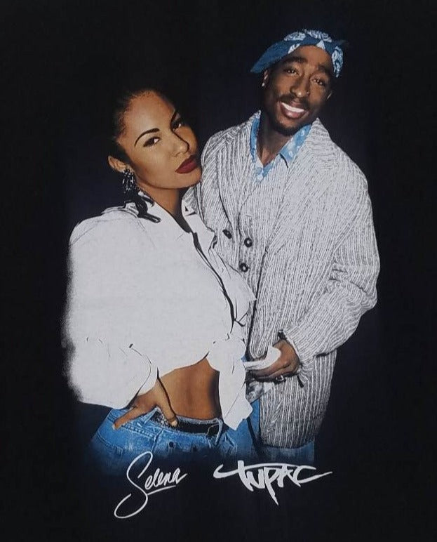 new selena tupac unisex silkscreen shirt image is on the front available from small-3xl women unisex tupac tejano music movies movie men hip hop rap apparel adult 2pac shirts tops