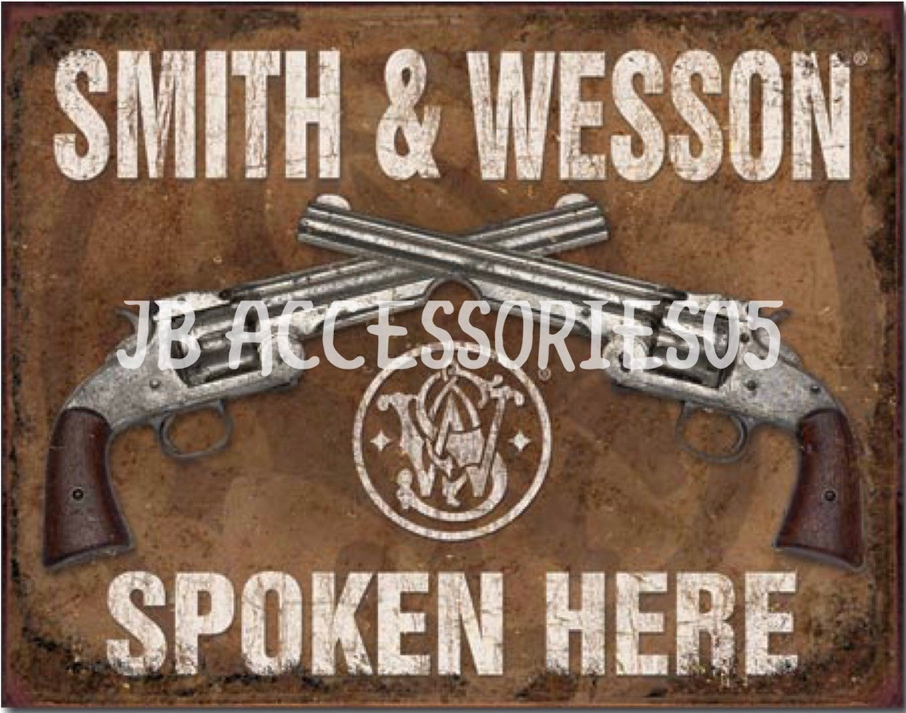 new smith wesson spoken here home protection man cave wall decor metal sign 16width x 12.5height decor guns home protection novelty