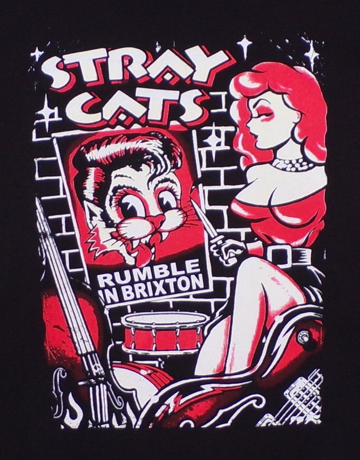 New ’Stray Cats - Rumble In Brixton’ Unisex Silkscreen T-Shirt. Available From Small-2XL. - Men’s Short Sleeve Shirt