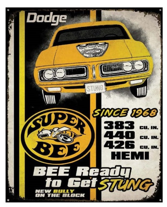 new super bee bee ready to get stung wall decor metal sign 16width x 12.5height transportation mopar man cave dodge dads garage cars auto novelty