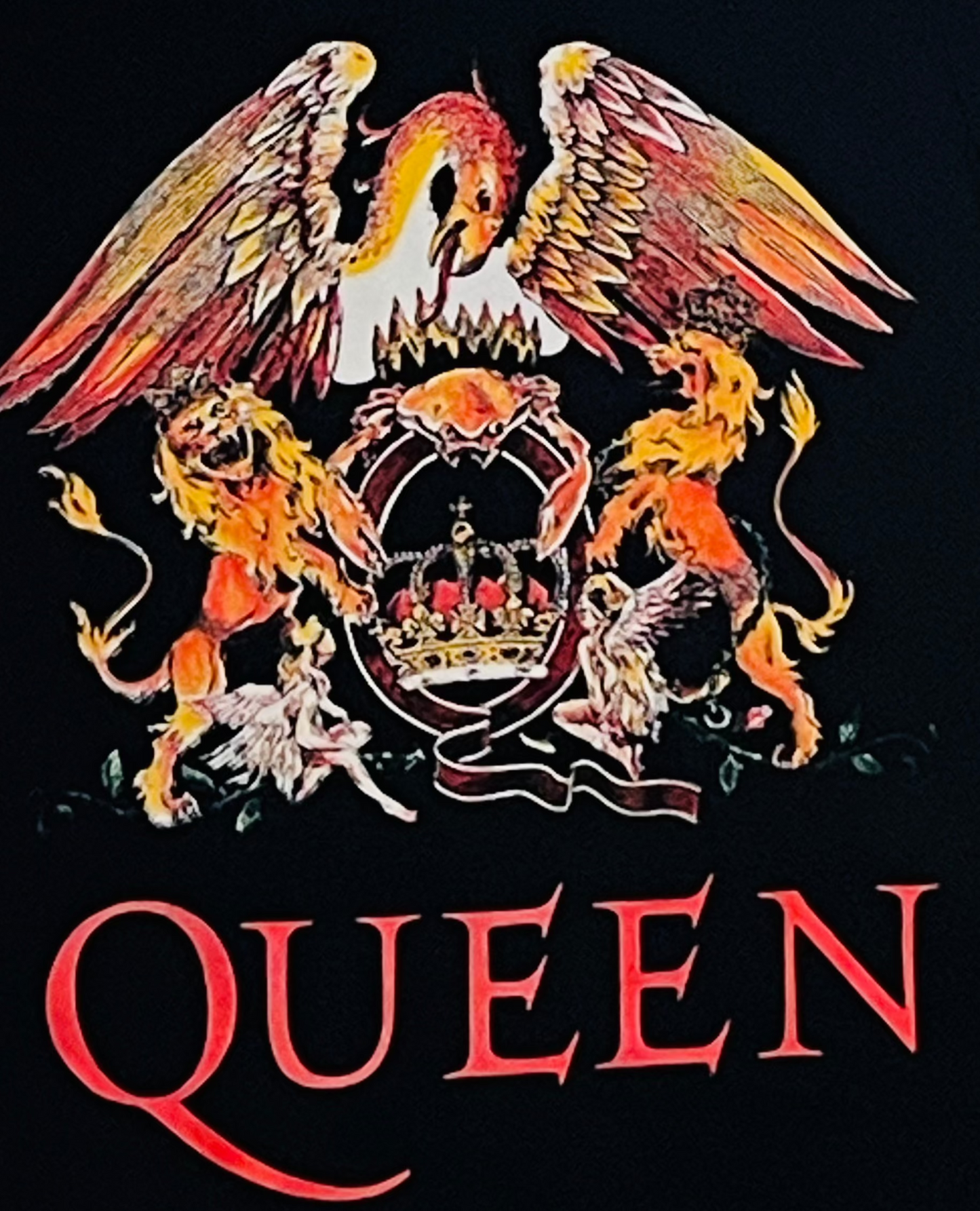 Youth "Queen-The Lion" Band Silkscreen T-shirt featuring iconic lion artwork from Queen's album, made from soft, breathable cotton for a comfortable fit. Available in XS-XL.