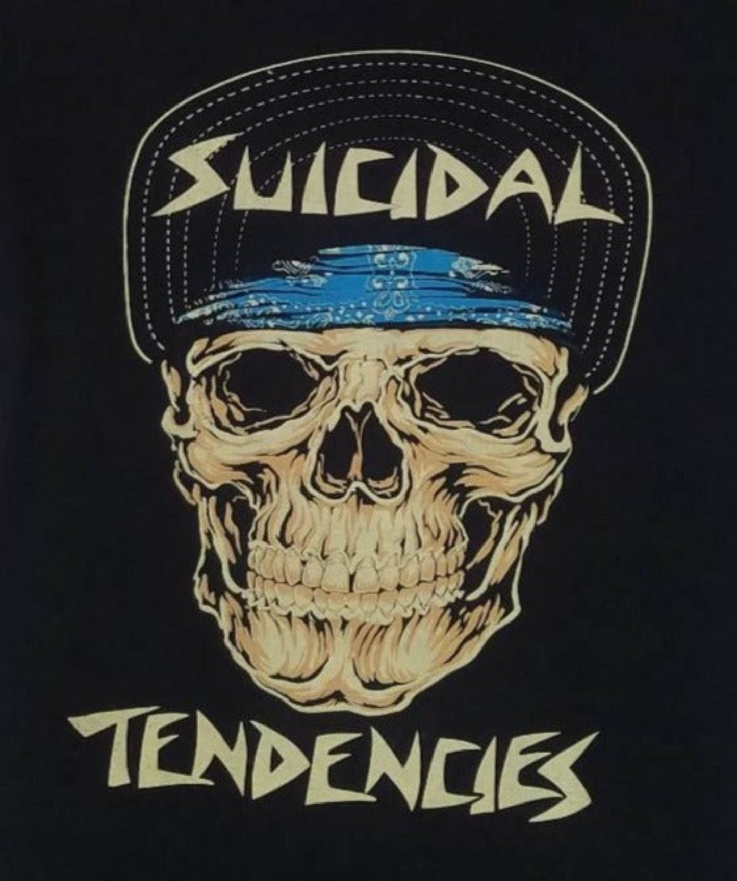 Suicidal Tendencies skull bandana graphic T-shirt black unisex punk band tee with flipped bandana skull design sizes S-3XL