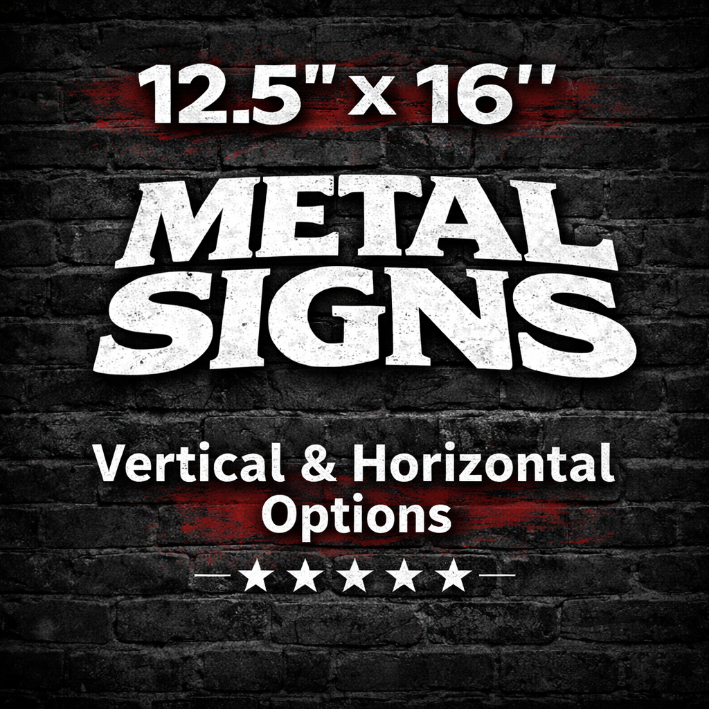 Shop 12.5 x 16 metal signs collection featuring vertical and horizontal layouts for garage and home decor