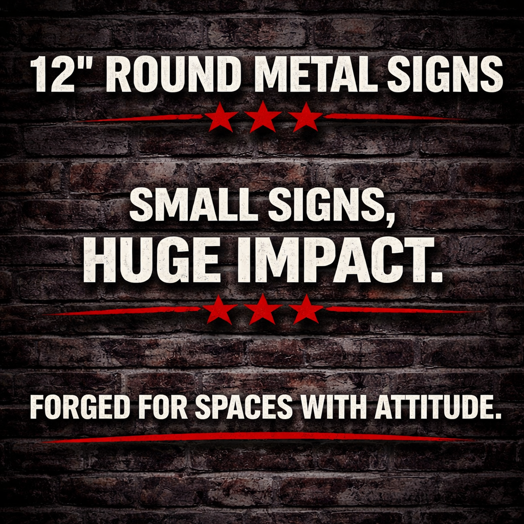 Shop 12 inch round metal signs collection featuring classic garage and man cave wall decor designs