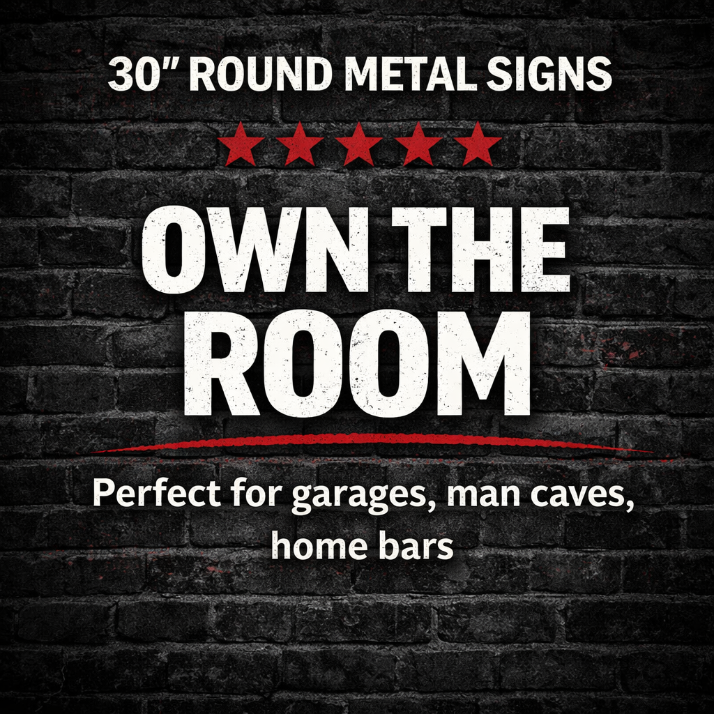Shop 30 inch round metal signs collection featuring large garage and man cave wall decor designs