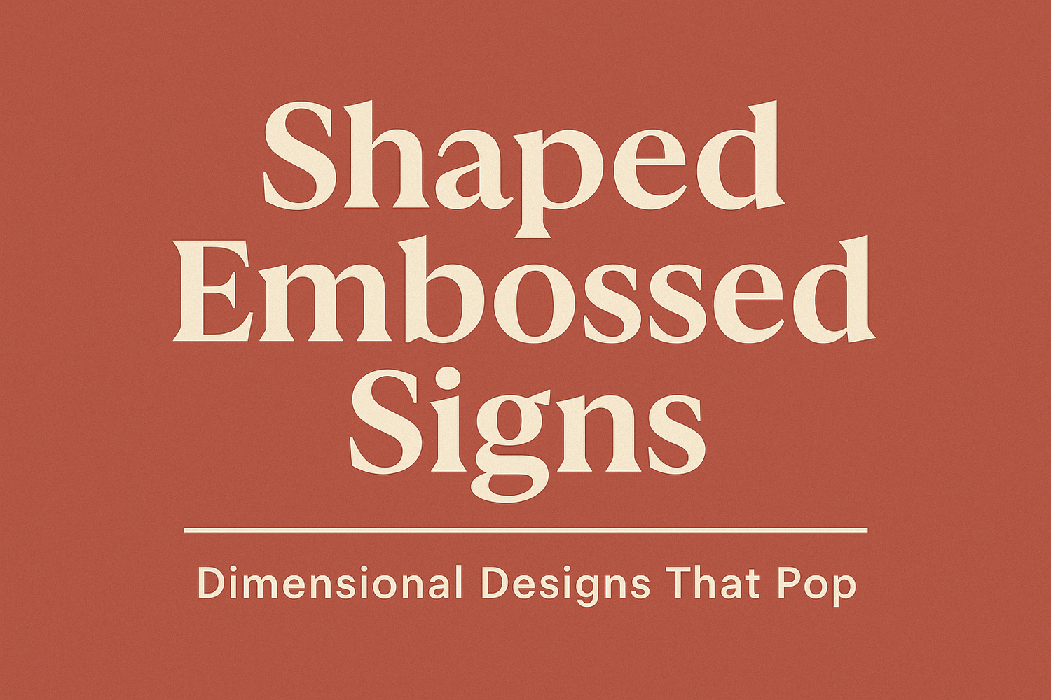 Shaped Embossed Signs collection banner — raised metal textures and custom-shaped designs