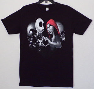 New "Sally And Jack Skellington Shared Heart"  Unisex Silkscreen T-Shirt. Available From Small-3XL.