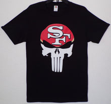 Load image into Gallery viewer, new 49ers punisher skull mens silkscreen t-shirt image is on the front of the shirt football
