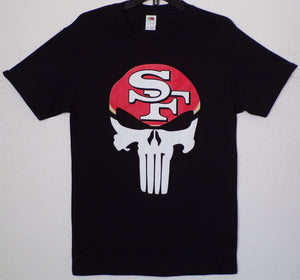 new 49ers punisher skull mens silkscreen t-shirt image is on the front of the shirt football