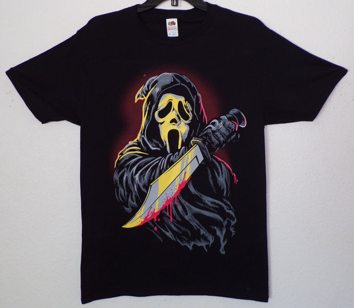 new scream ghost with knife mens silkscreen t-shirt available from small-3xl women unisex men movie horror ghostface apparel adult shirts tops