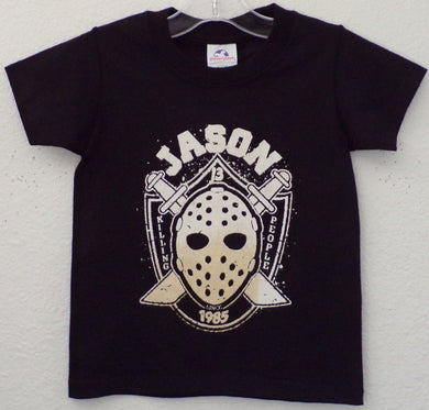 new jason killing people since 1985 youth silkscreen t-shirt available in xs-xl youth unisex movie kids jason voorhees girl boy apparel shirts tops